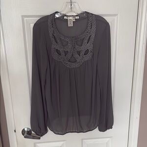 Max Studio Gray Relaxed Cut Out Bib Collar Blouse